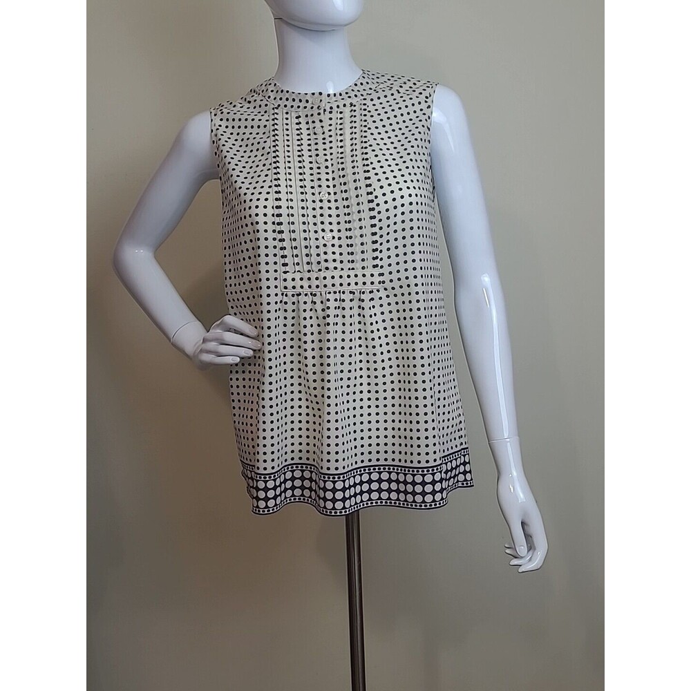 J Crew Cream Black Polka Dot Semi Sheer Sleeveless Blouse 1/4 Button Up Size 4 - Picture 1 of 9
